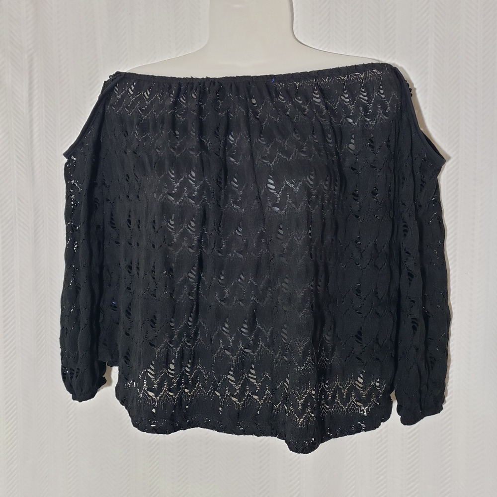 Ocean Drive Women's Strapless Off Shoulder Long Sleeve Lace Boho Top Black Sz S